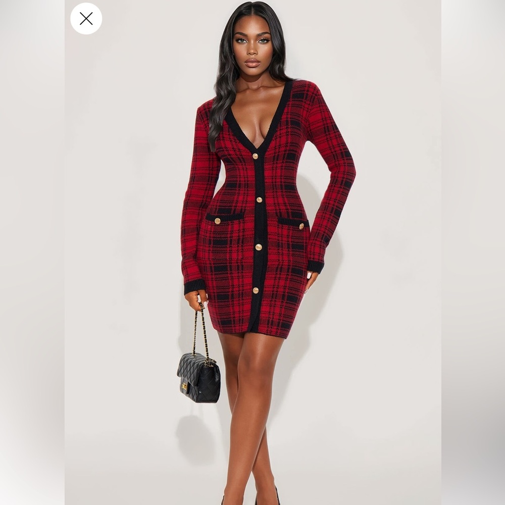Fashionnova Tall Power Hour Plaid Mini Dress - Red/Black